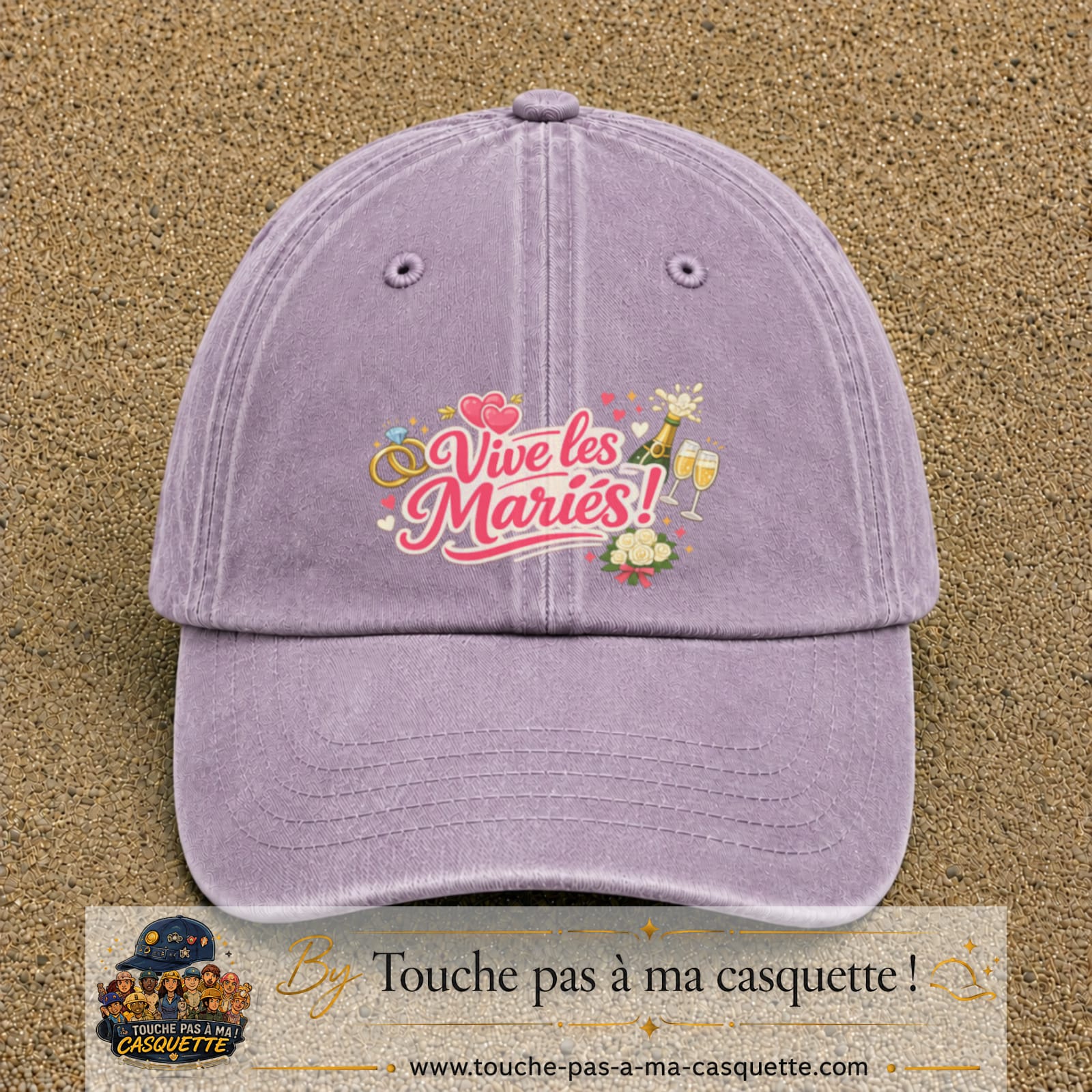 Casquette Violet délavé avec motif Vive les Mariés en 7 cm – vue principale