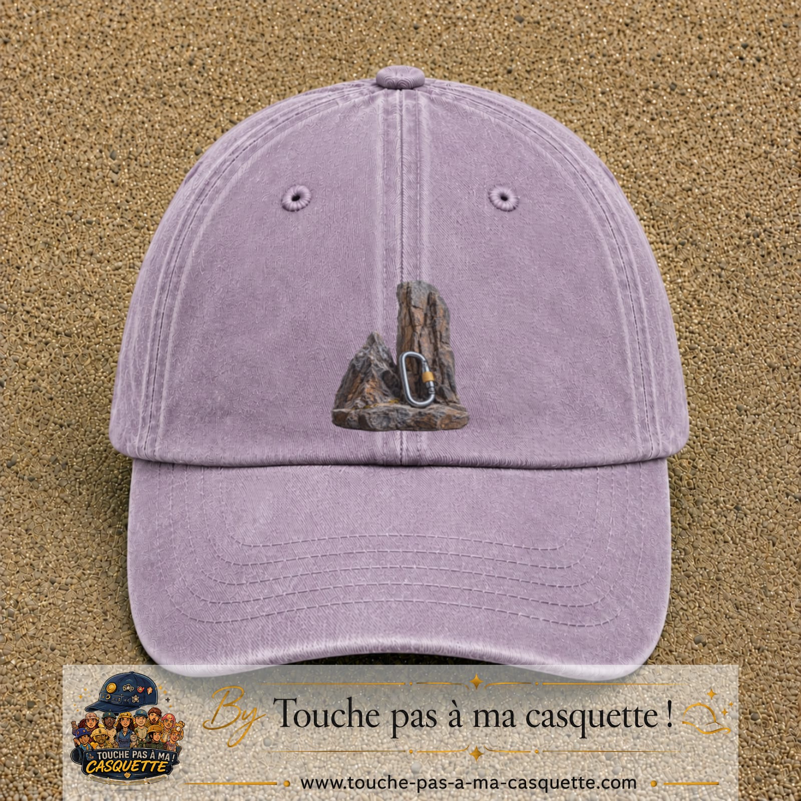 Casquette Violet délavé motif Mousqueton d’escalade logo 7 cm