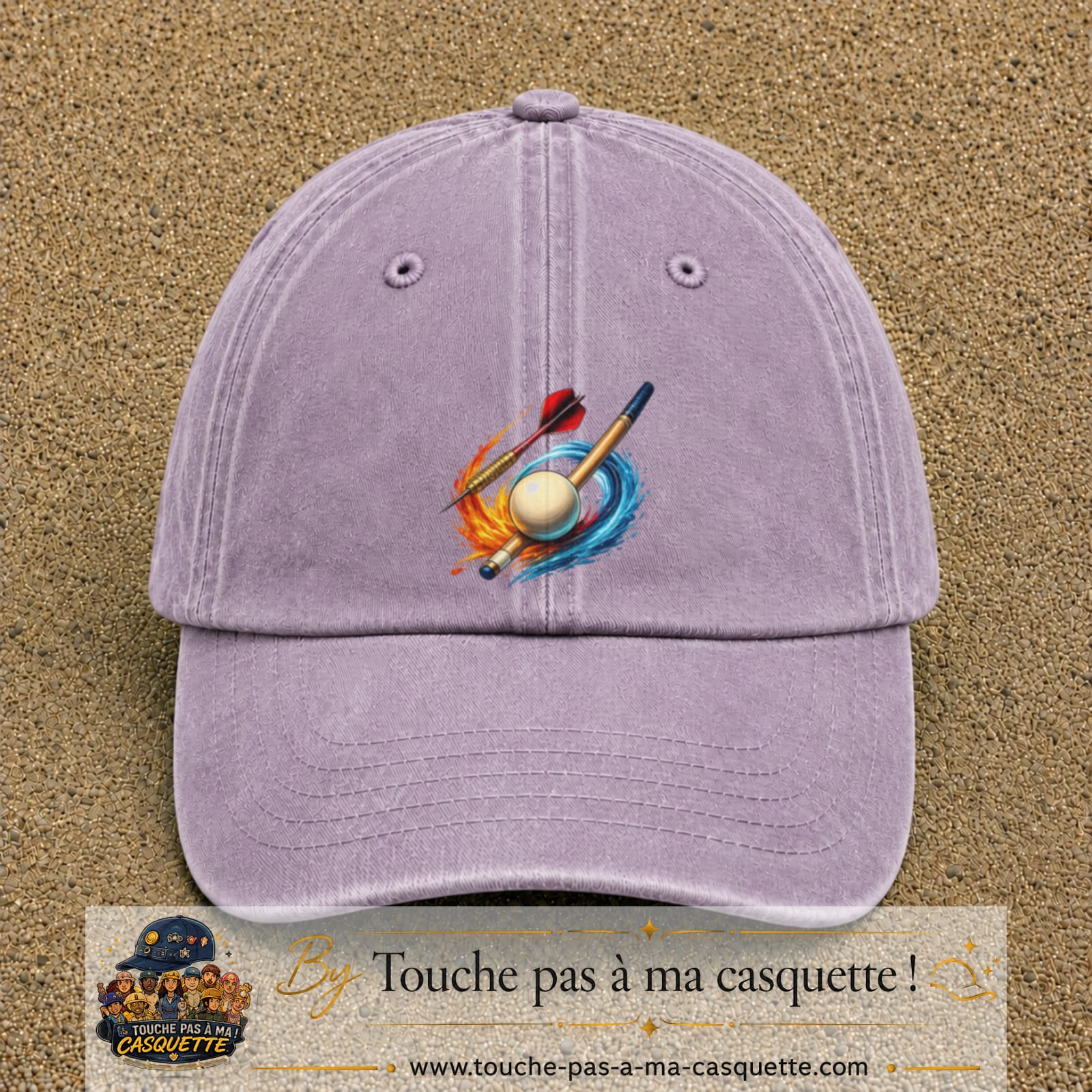 Image principale casquette Violet délavé avec motif Fléchettes et billard 7 cm