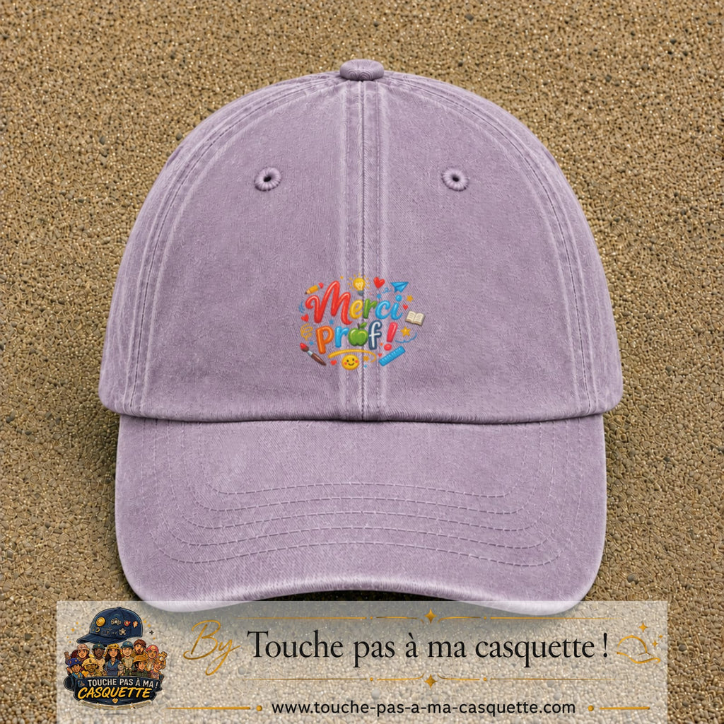 Casquette Violet délavé avec motif Merci Prof coloré en 5 cm – vue principale