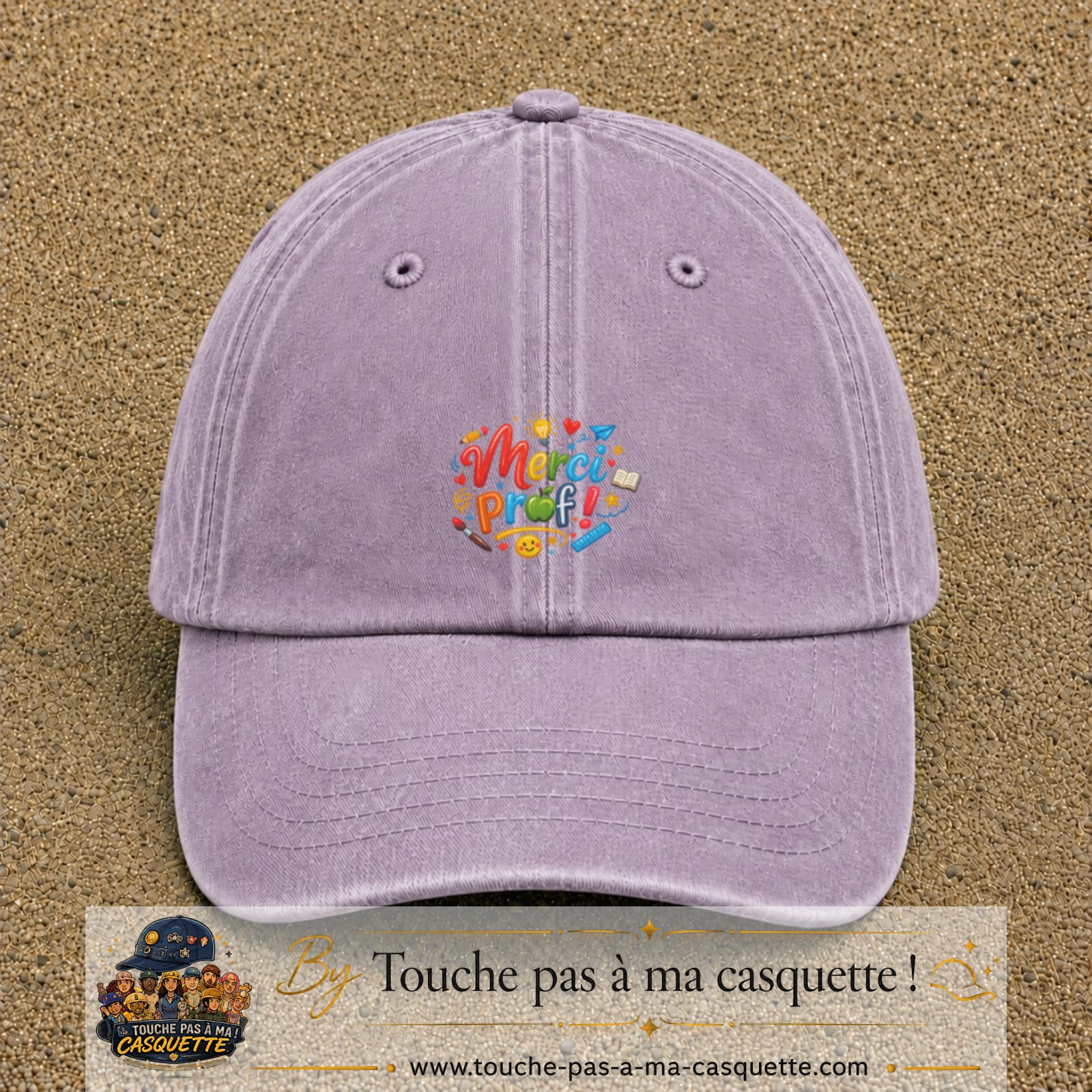 Casquette Violet délavé avec motif Merci Prof coloré en 5 cm – vue principale
