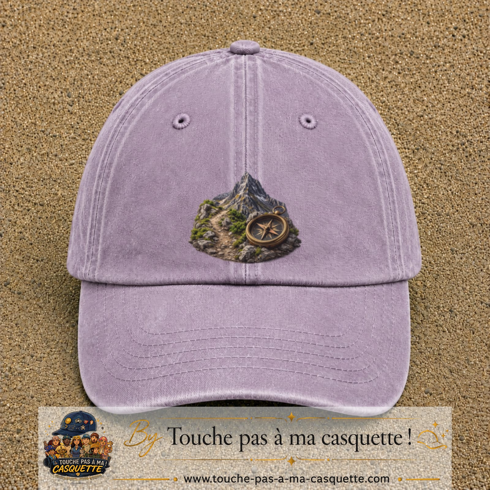 Image principale casquette Violet délavé avec motif Montagne et boussole 7 cm