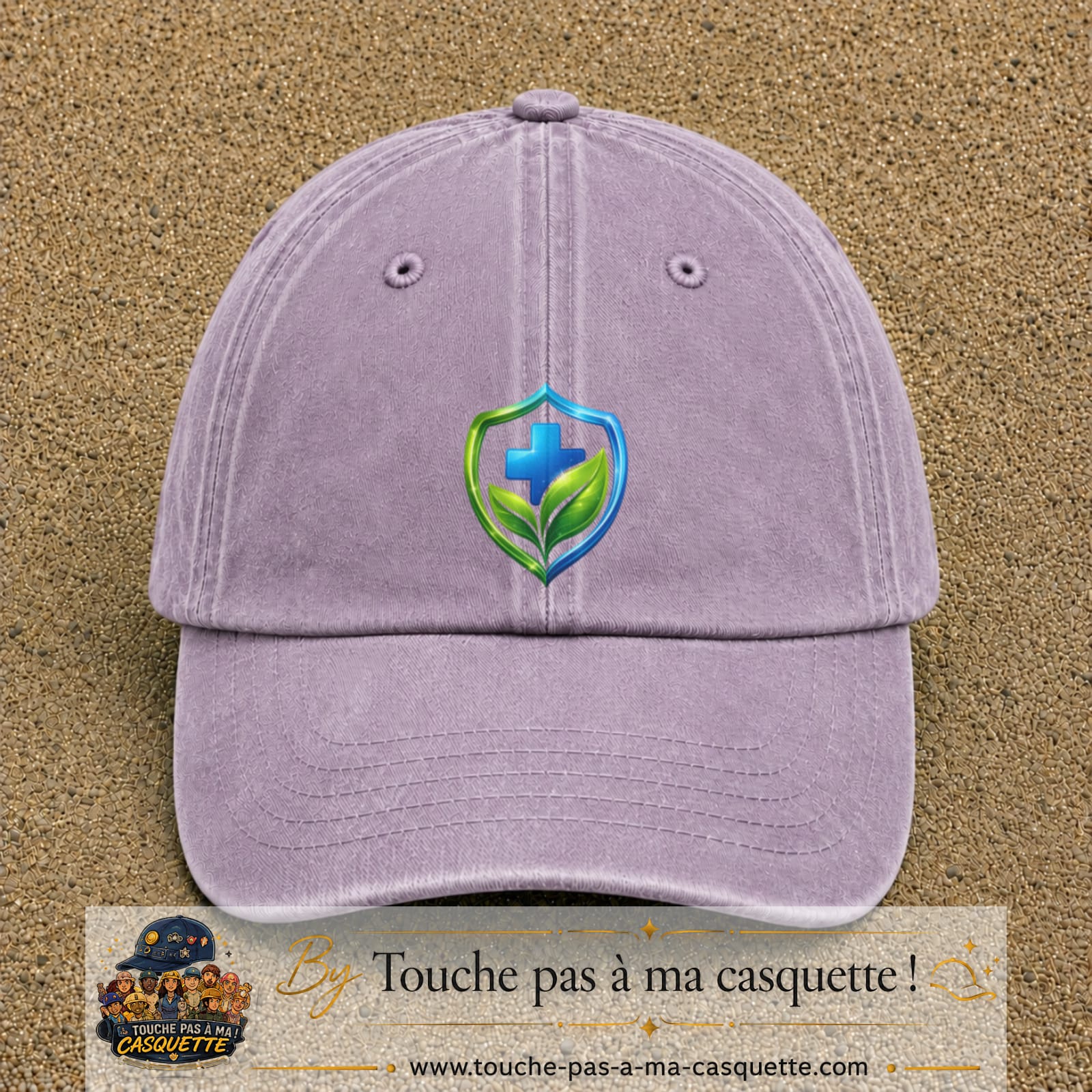 Casquette Violet délavé motif Bouclier croix et feuilles logo 7 cm