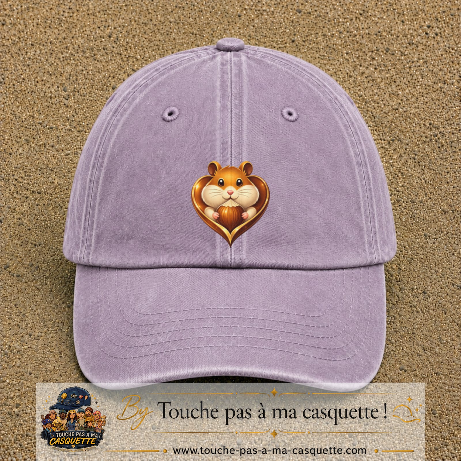 Casquette Violet délavé avec motif Hamster au gland dans un cœur en 7 cm – vue principale