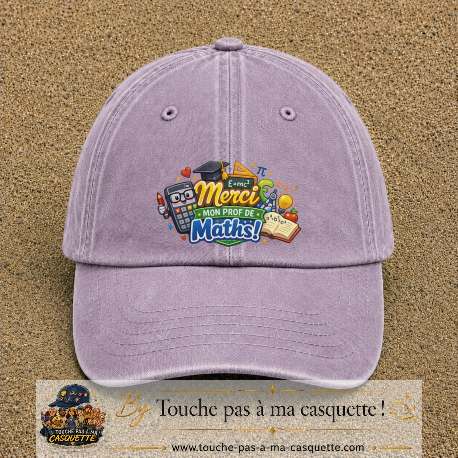 Casquette Violet délavé avec motif Merci mon prof de maths en 7 cm – vue principale