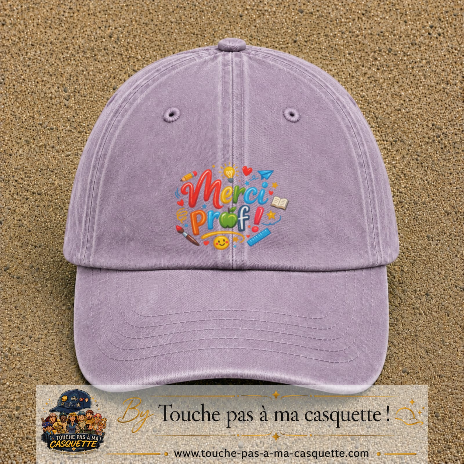 Casquette Violet délavé avec motif Merci Prof coloré en 7 cm – vue principale