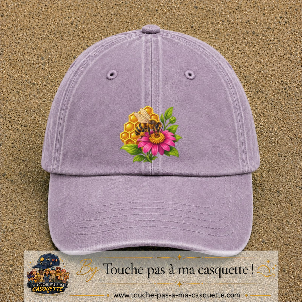 Casquette Violet délavé motif Abeille et miel logo 7 cm