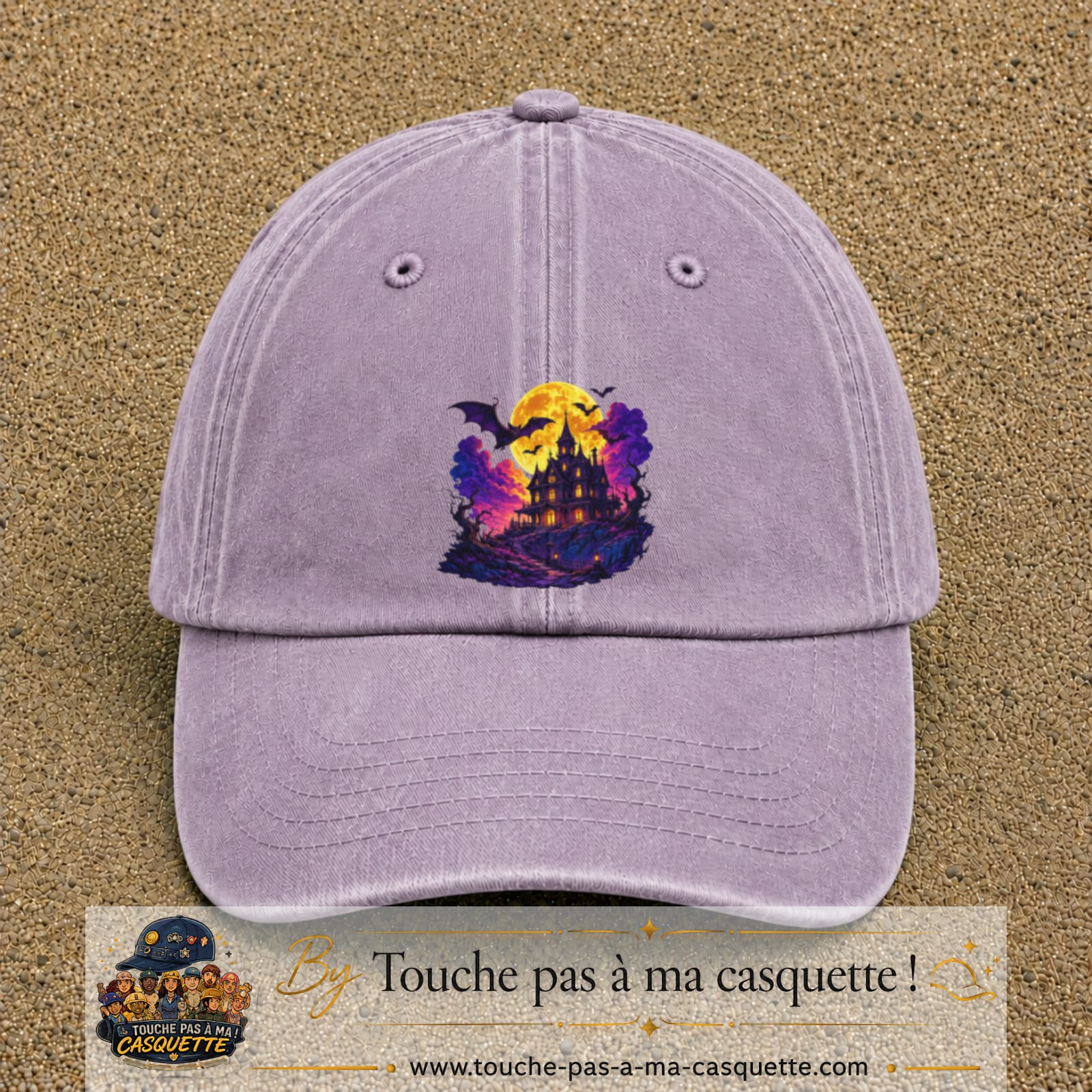 Casquette Violet délavé motif Manoir hanté logo 7 cm