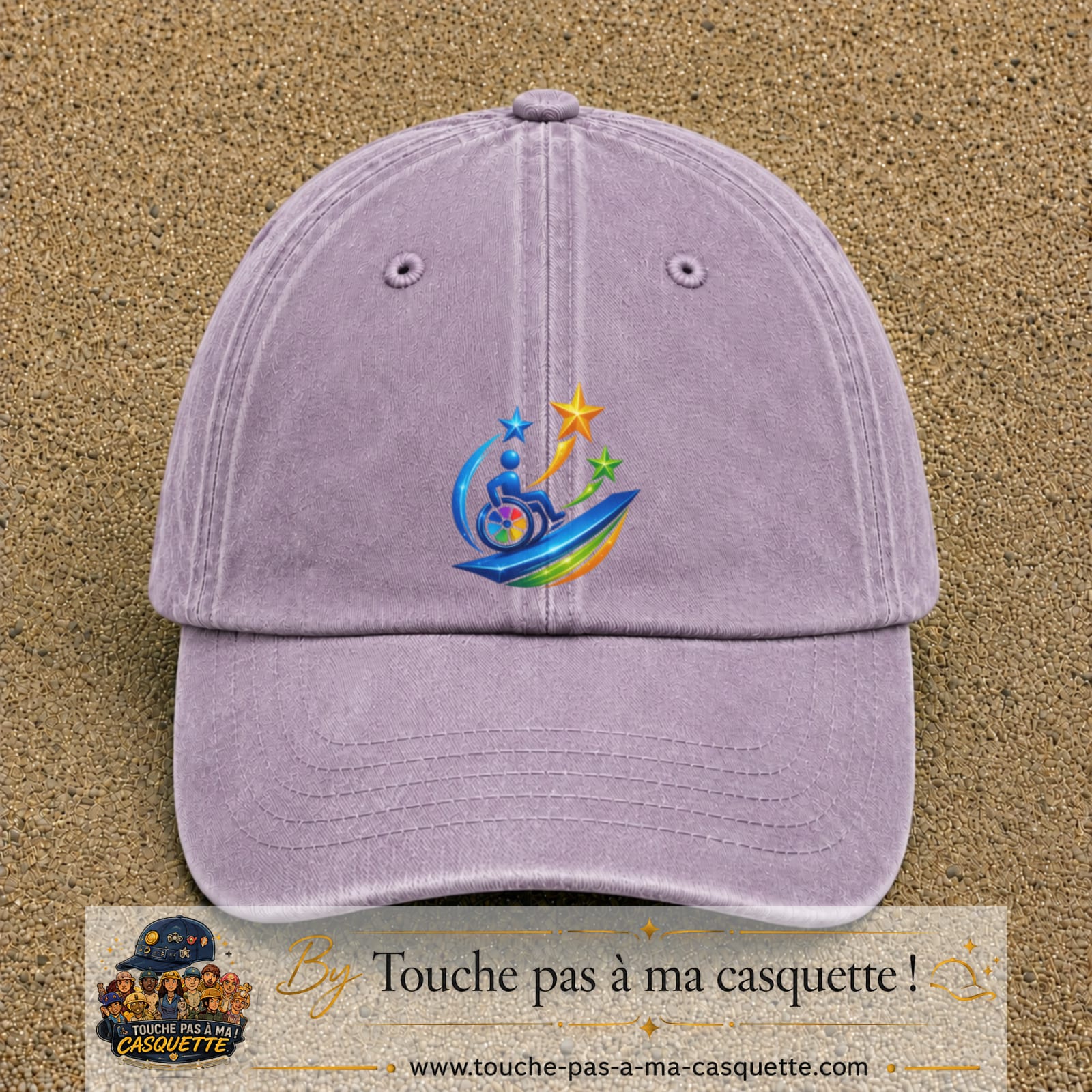 Image principale casquette Violet délavé avec motif Accessibilité étoilée 7 cm