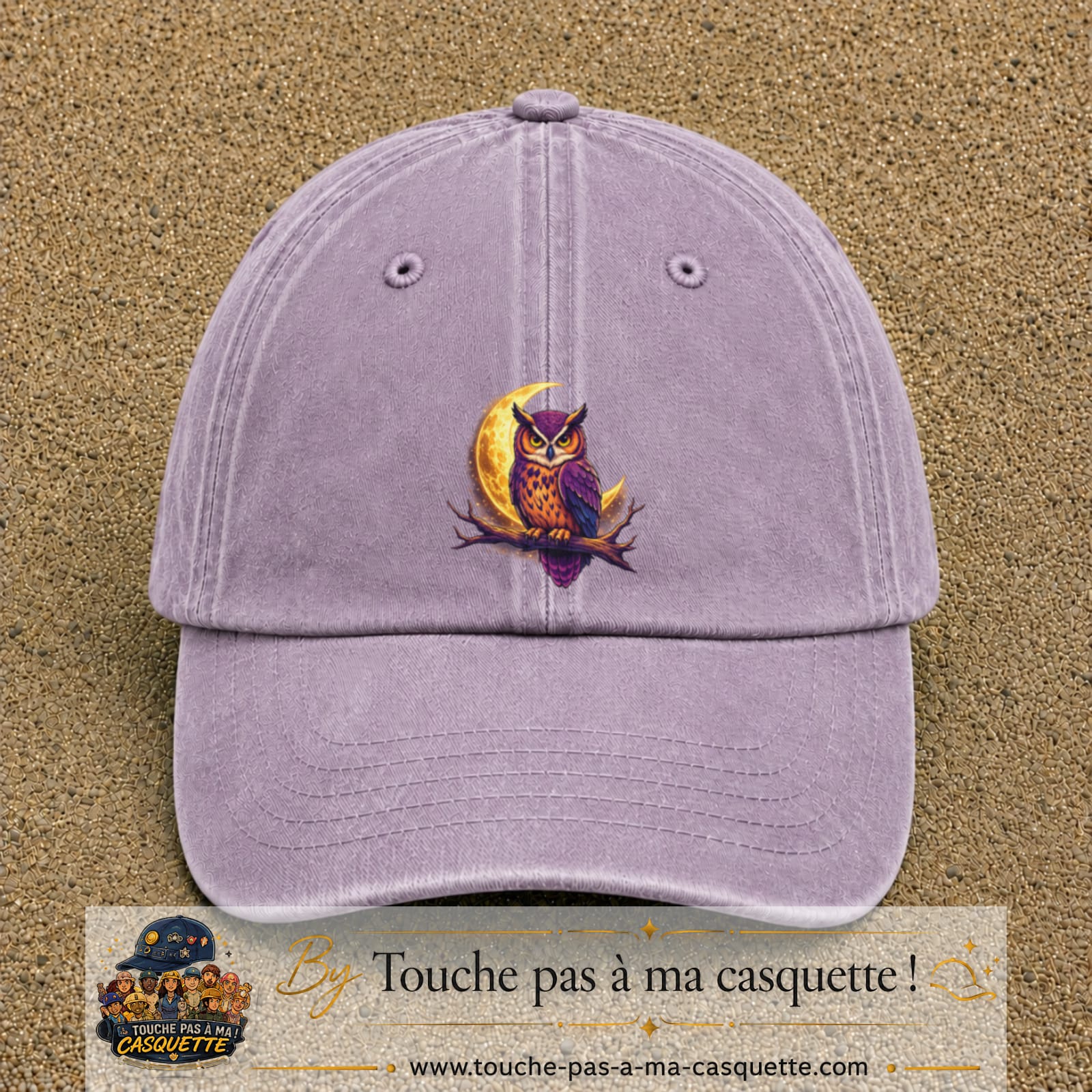 Casquette Violet délavé motif Hibou lune logo 7 cm