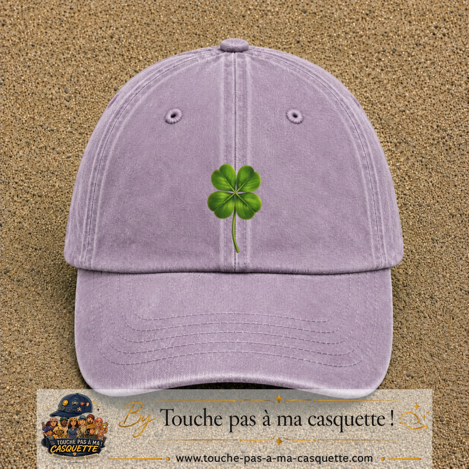 Casquette Violet délavé motif Trèfle porte-bonheur logo 7 cm