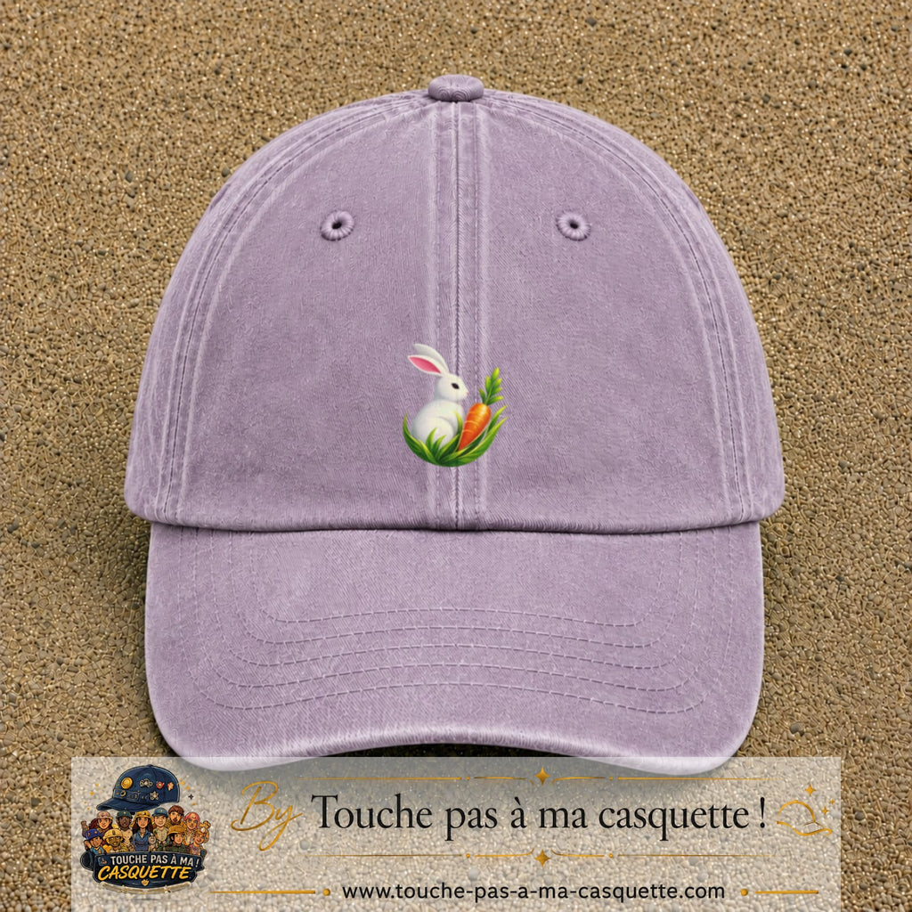 Casquette Violet délavé motif Lapin blanc avec carotte logo 5 cm