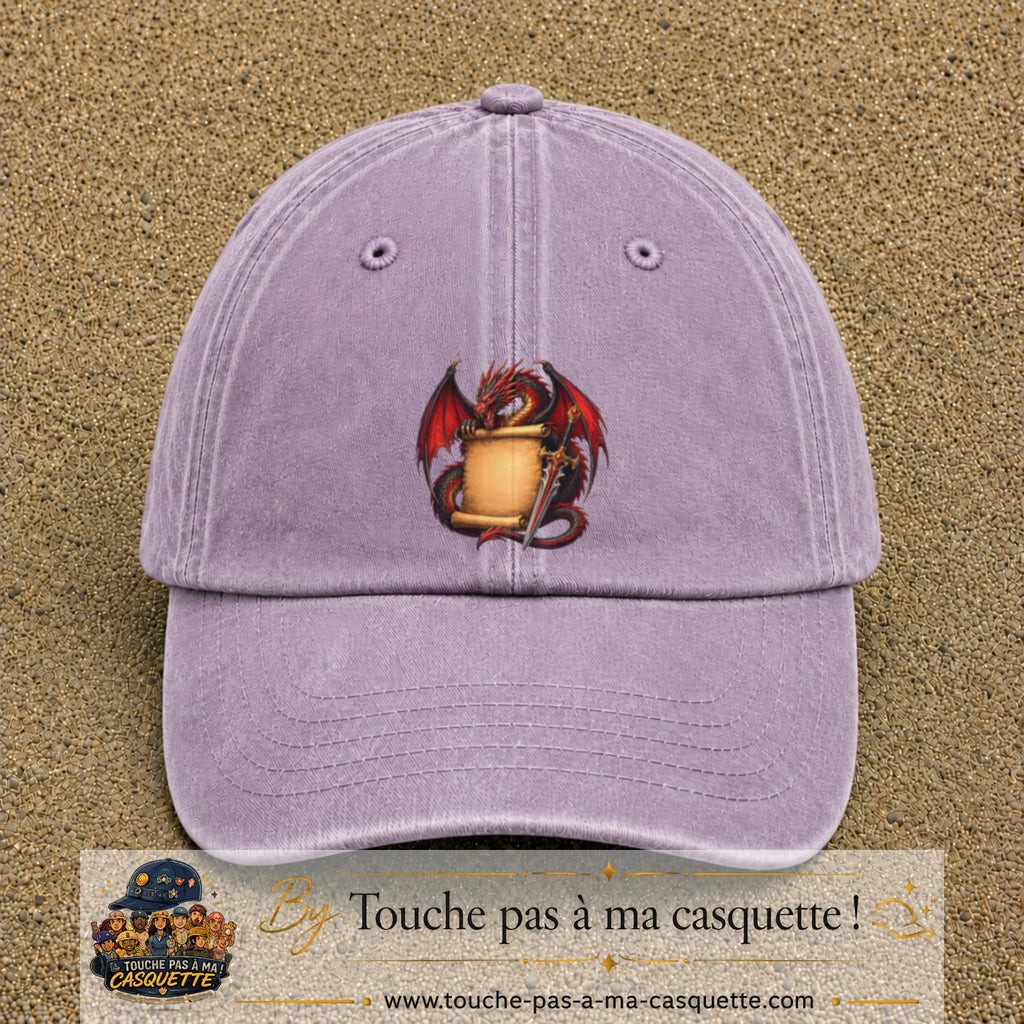 Casquette Violet délavé motif Dragon parchemin logo 7 cm