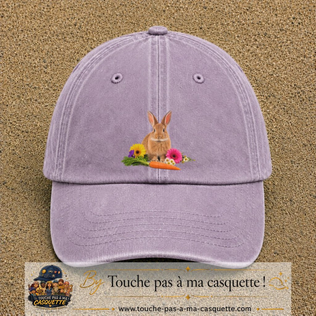 Image principale casquette Violet délavé avec motif Lapin fleuri 7 cm