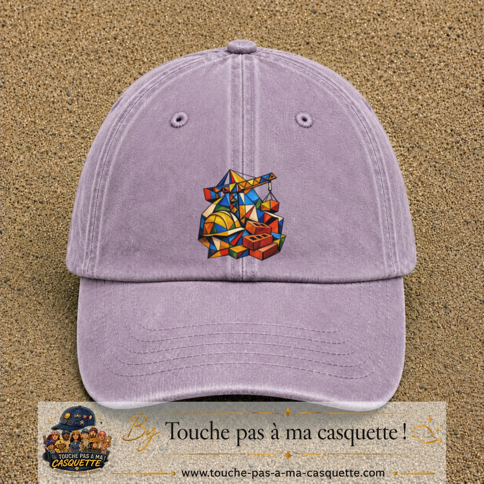 Casquette Violet délavé motif Chantier géométrique logo 7 cm