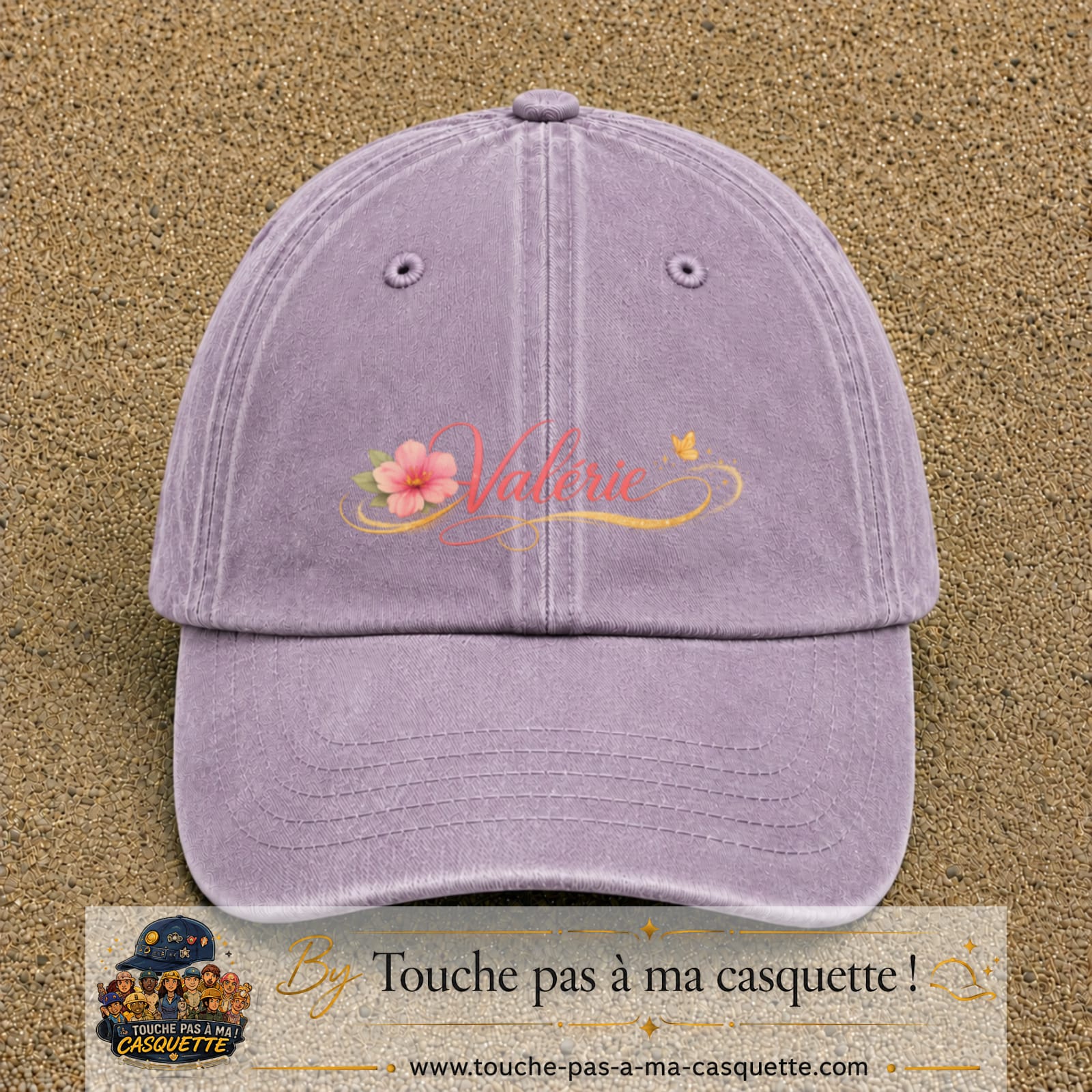 Casquette Violet délavé avec motif Prénom Valérie fleuri en 5 cm – vue principale