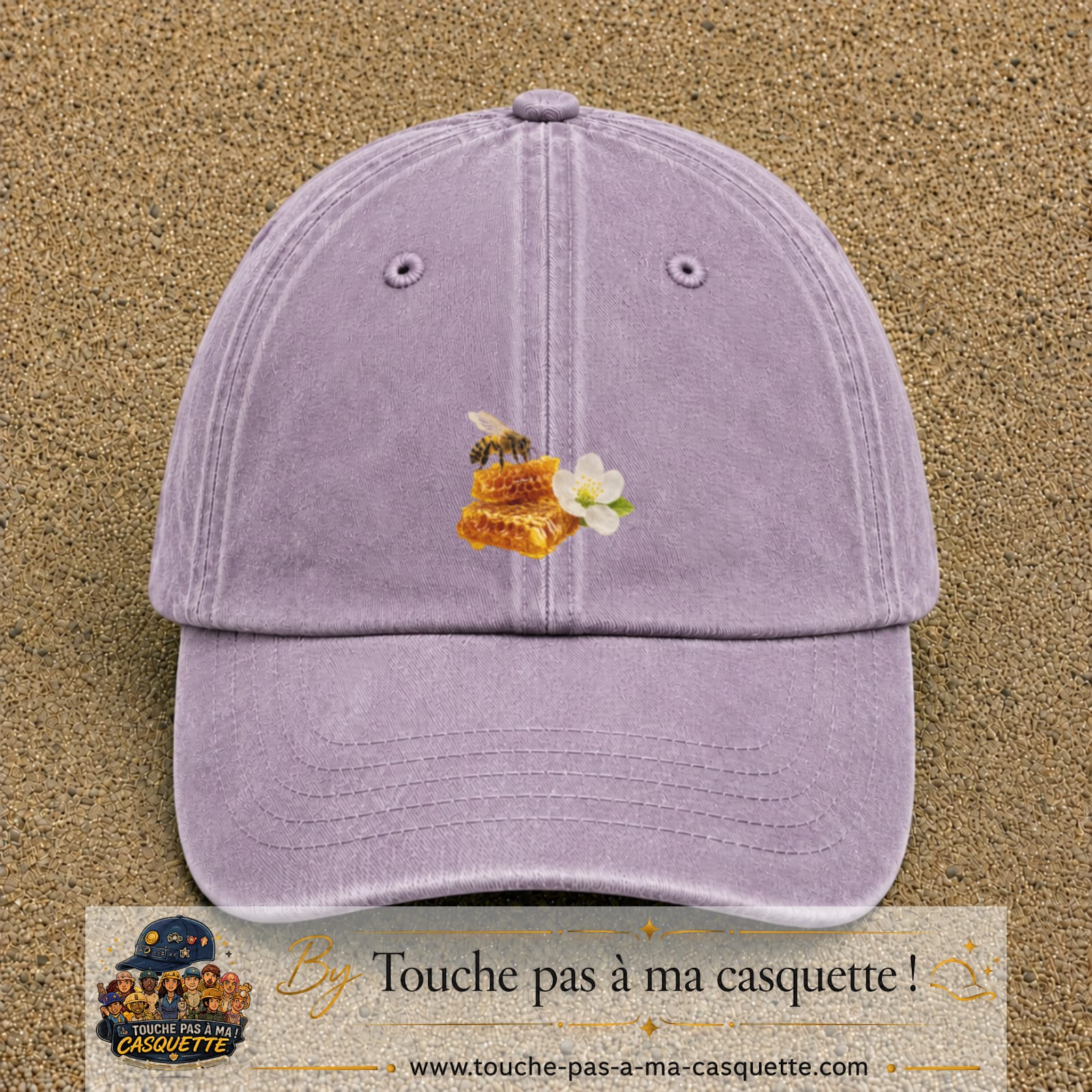 Image principale casquette Violet délavé avec motif Abeille et miel 5 cm