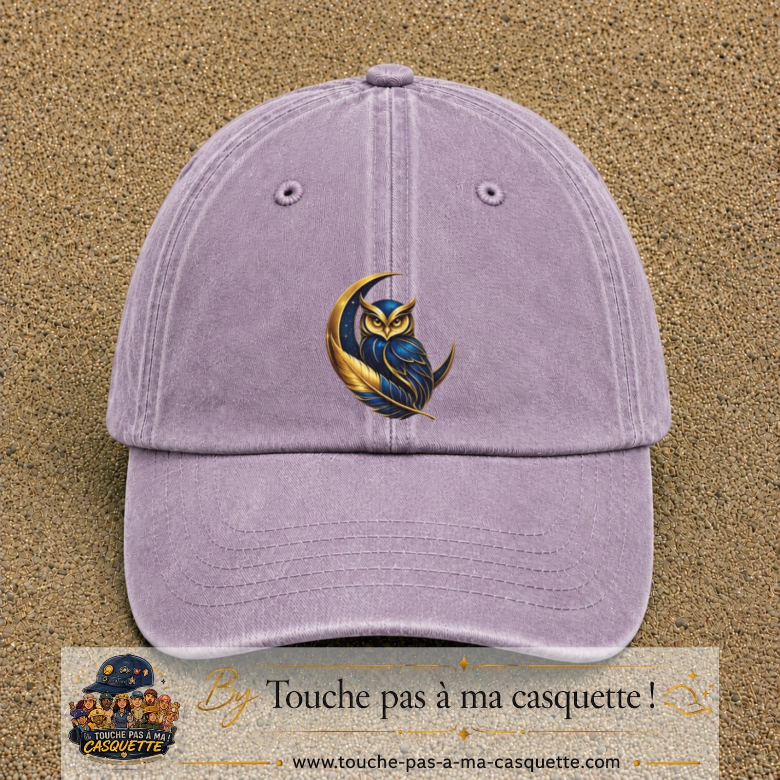 Casquette Violet délavé motif Chouette dorée logo 7 cm