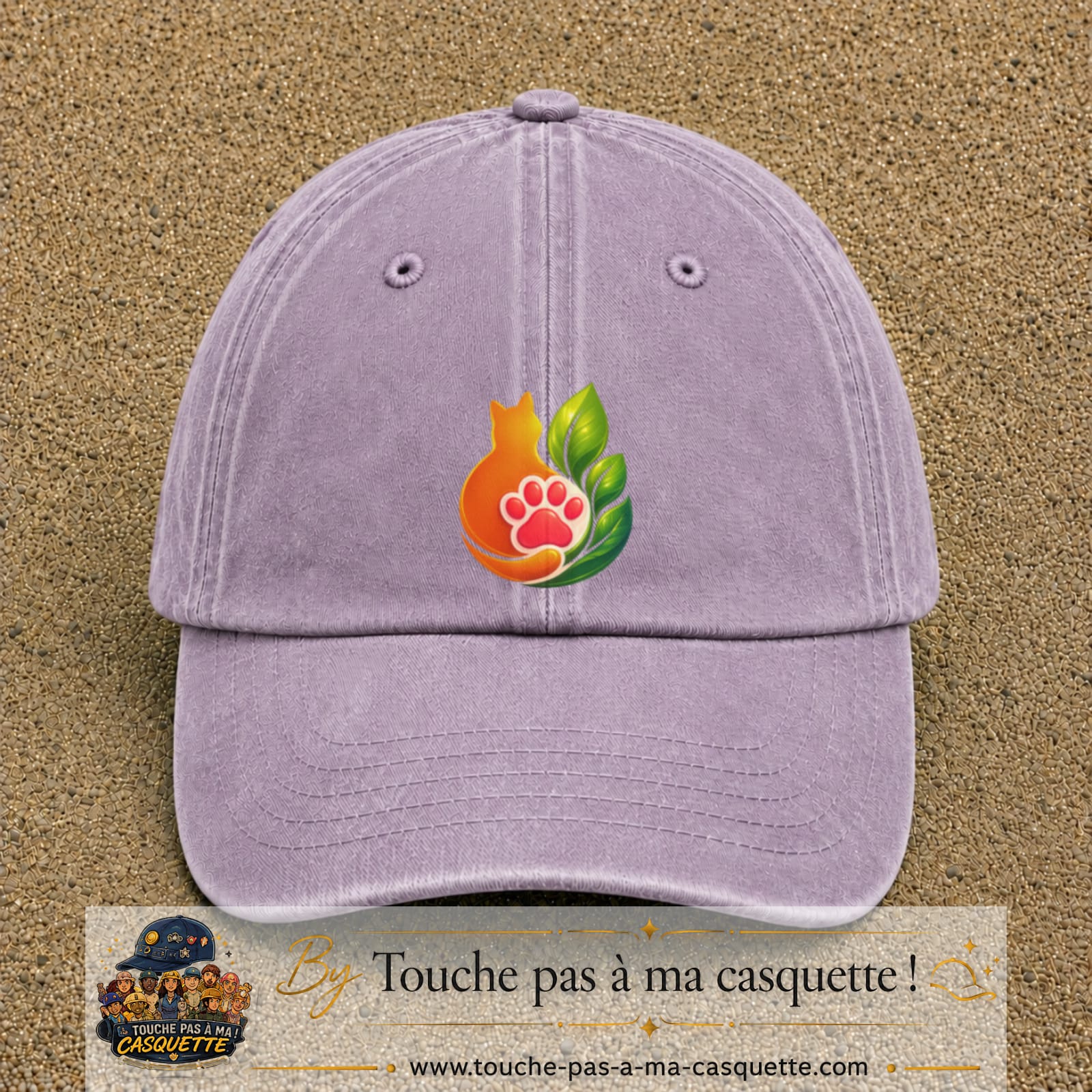 Casquette Violet délavé motif Chat feuille logo 7 cm