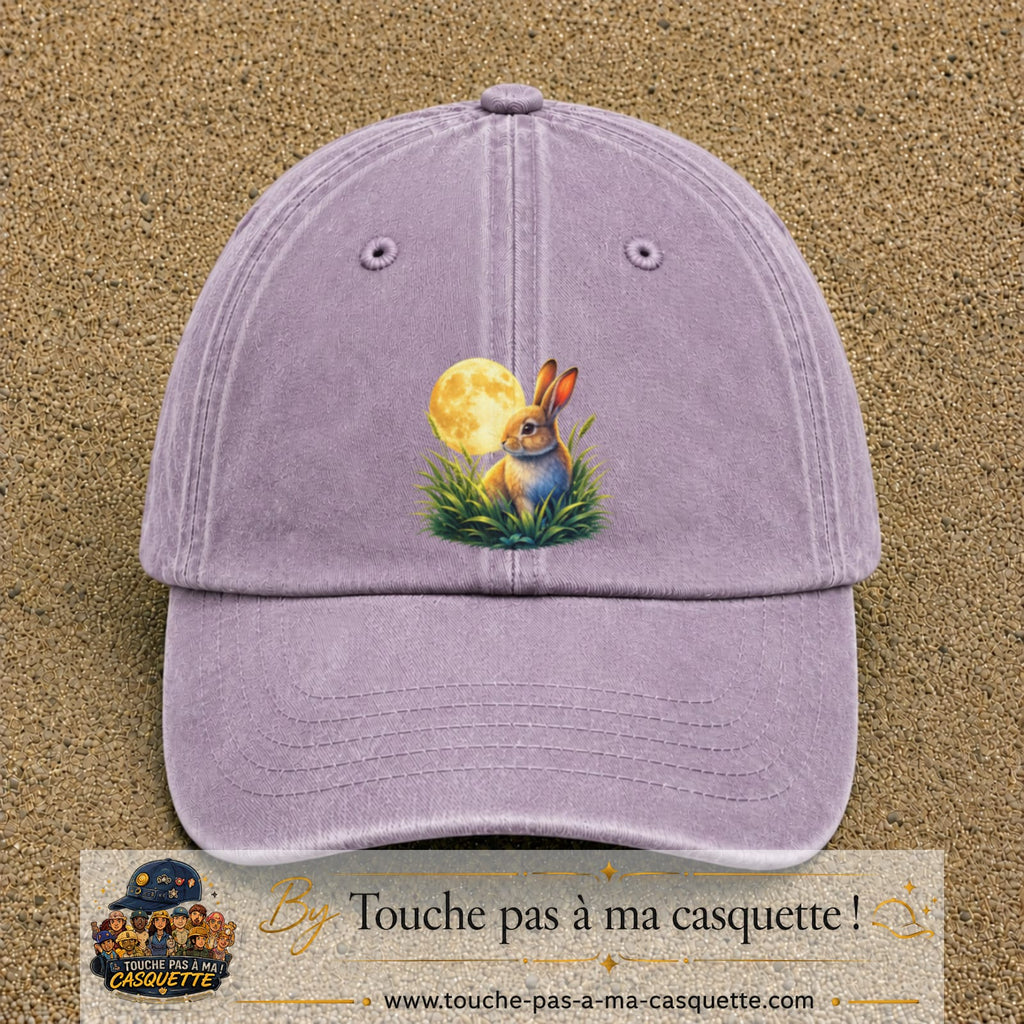 Casquette Violet délavé motif Lapin sous la lune logo 7 cm