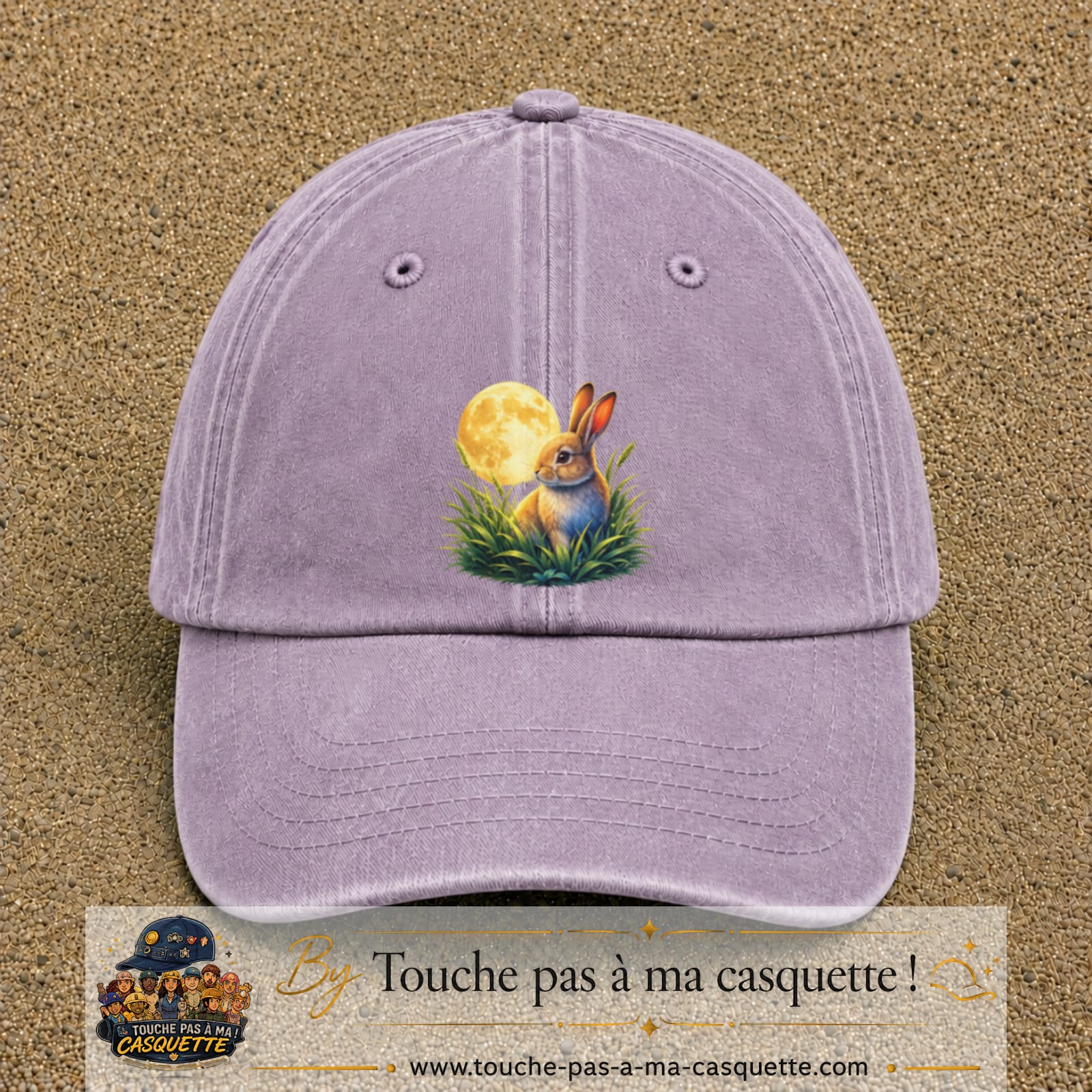 Casquette Violet délavé motif Lapin sous la lune logo 7 cm