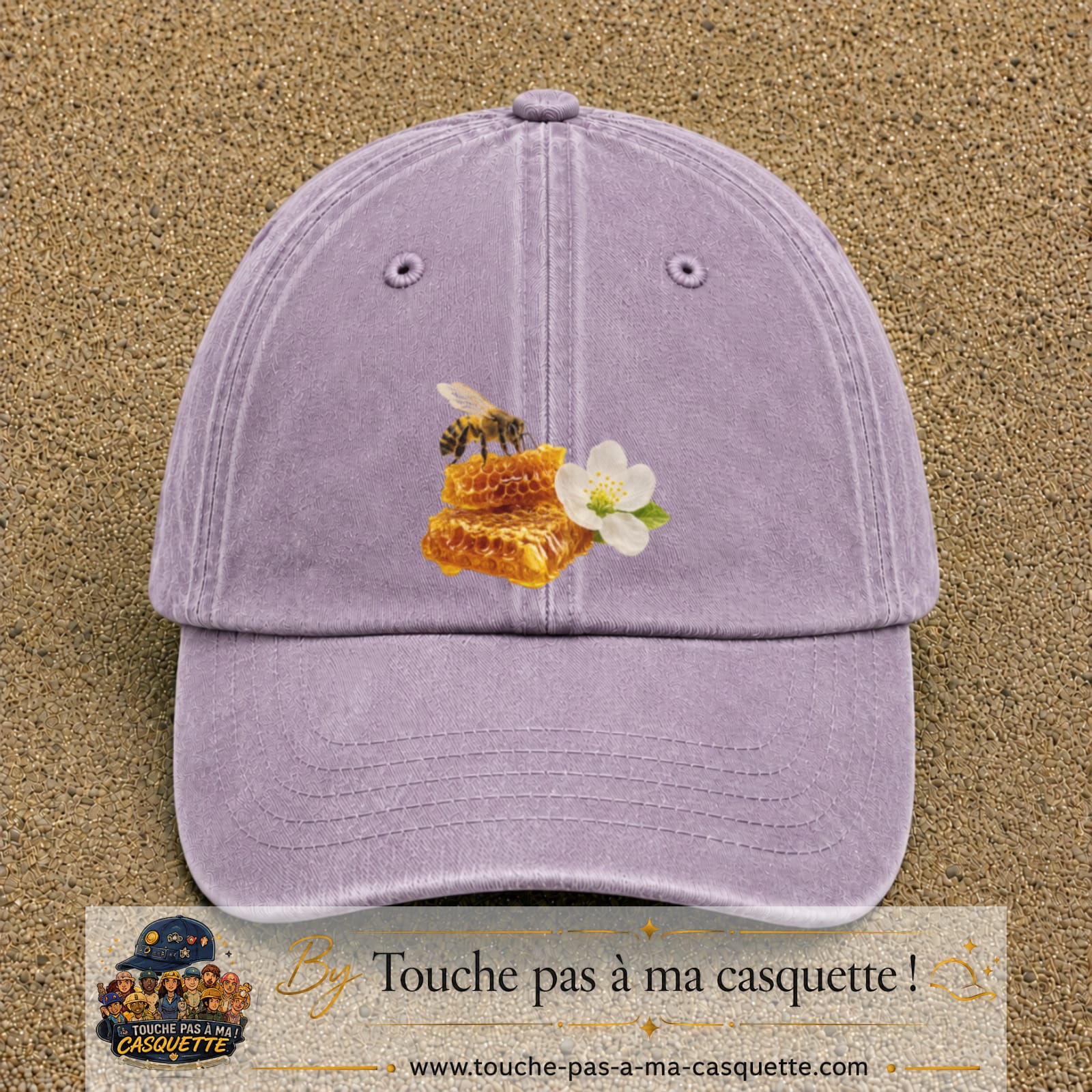 Image principale casquette Violet délavé avec motif Abeille et miel 7 cm