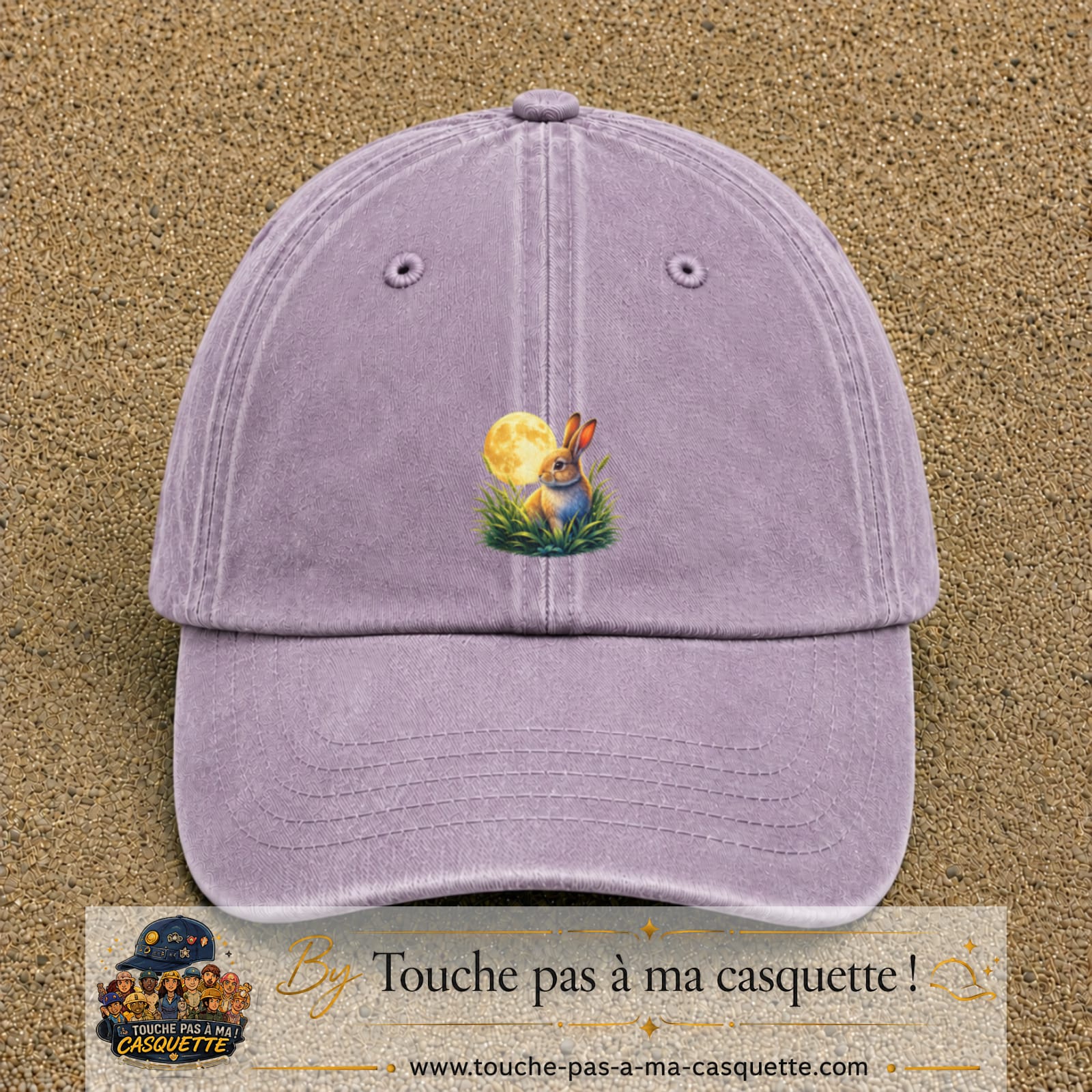 Casquette Violet délavé motif Lapin sous la lune logo 5 cm