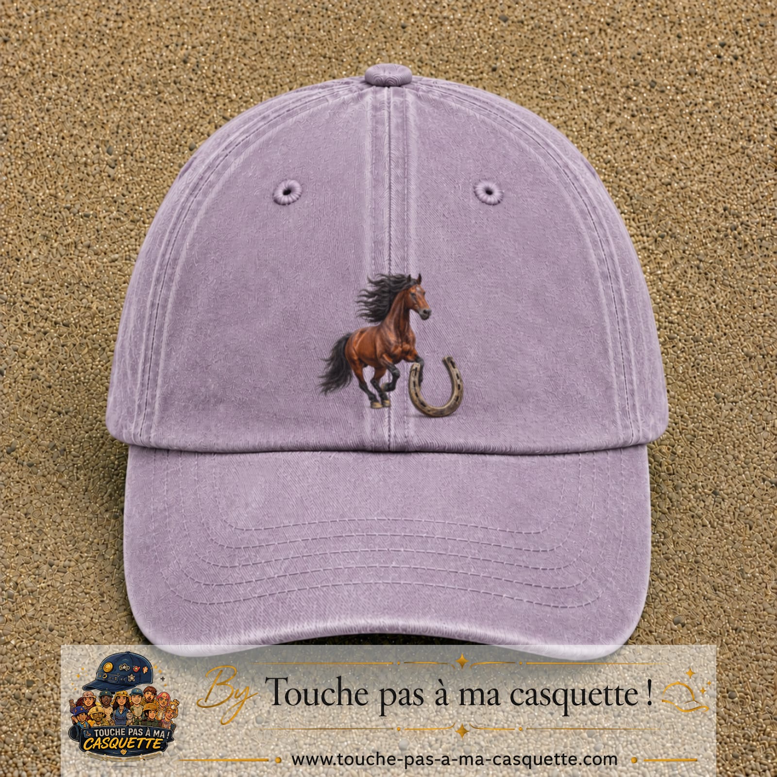 Image principale casquette Violet délavé avec motif Cheval et fer porte-bonheur 7 cm