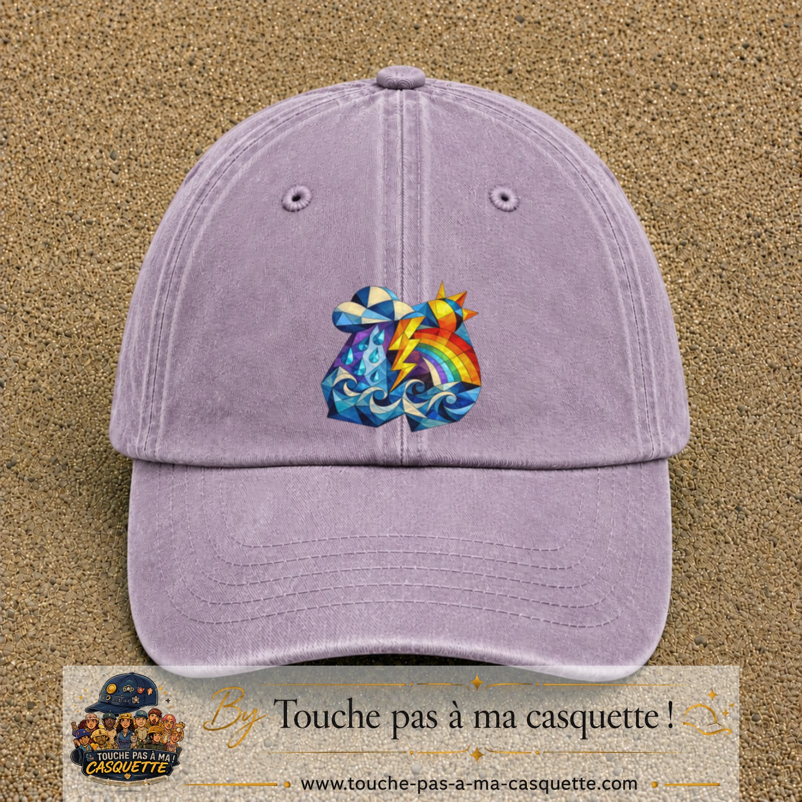 Image principale casquette Violet délavé avec motif Orage arc-en-ciel 7 cm