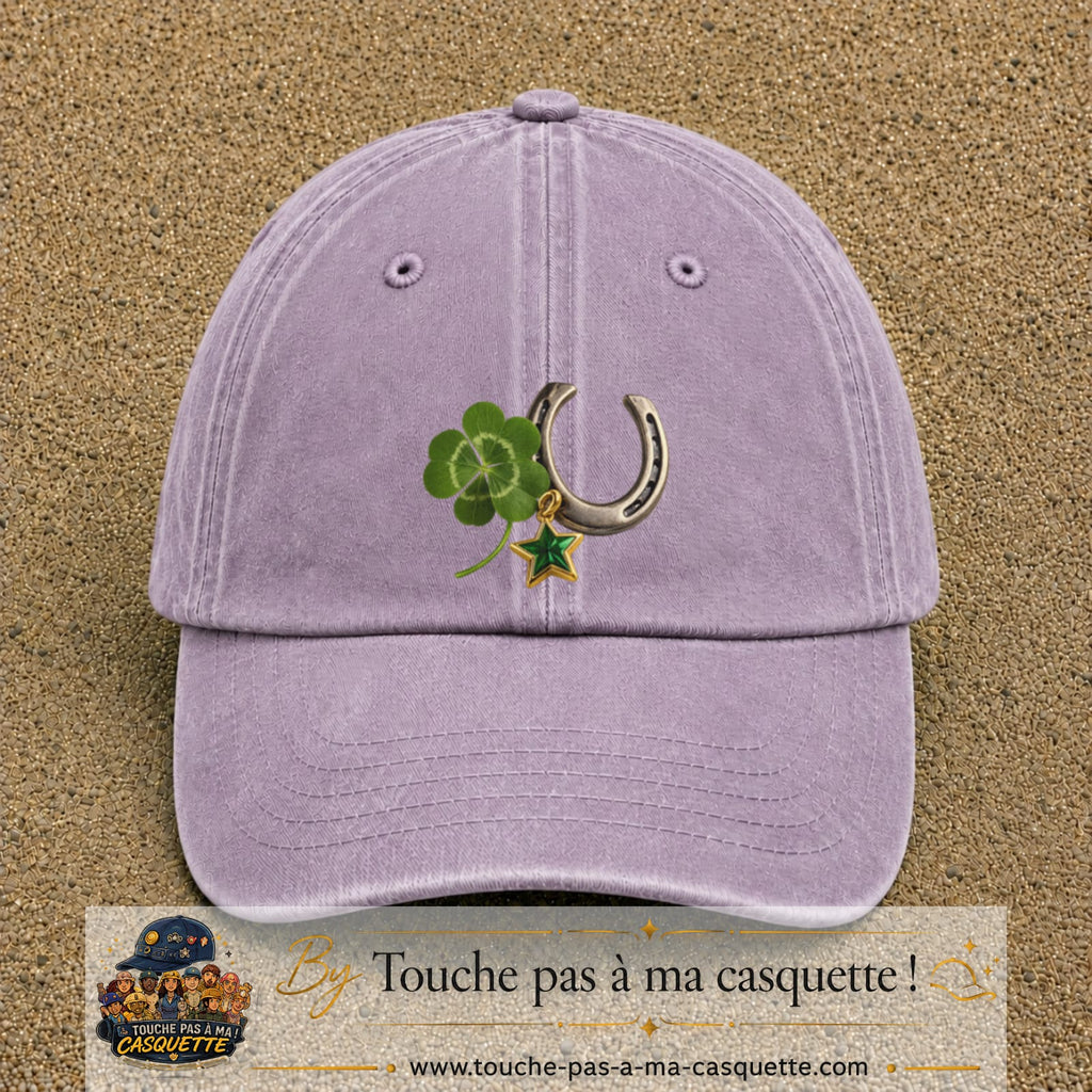Image principale casquette Violet délavé avec motif Trèfle et fer à cheval 7 cm