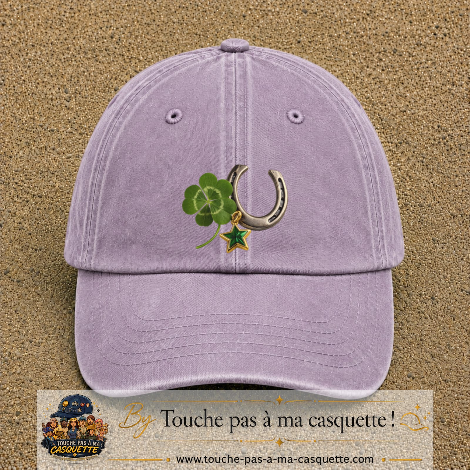 Image principale casquette Violet délavé avec motif Trèfle et fer à cheval 7 cm