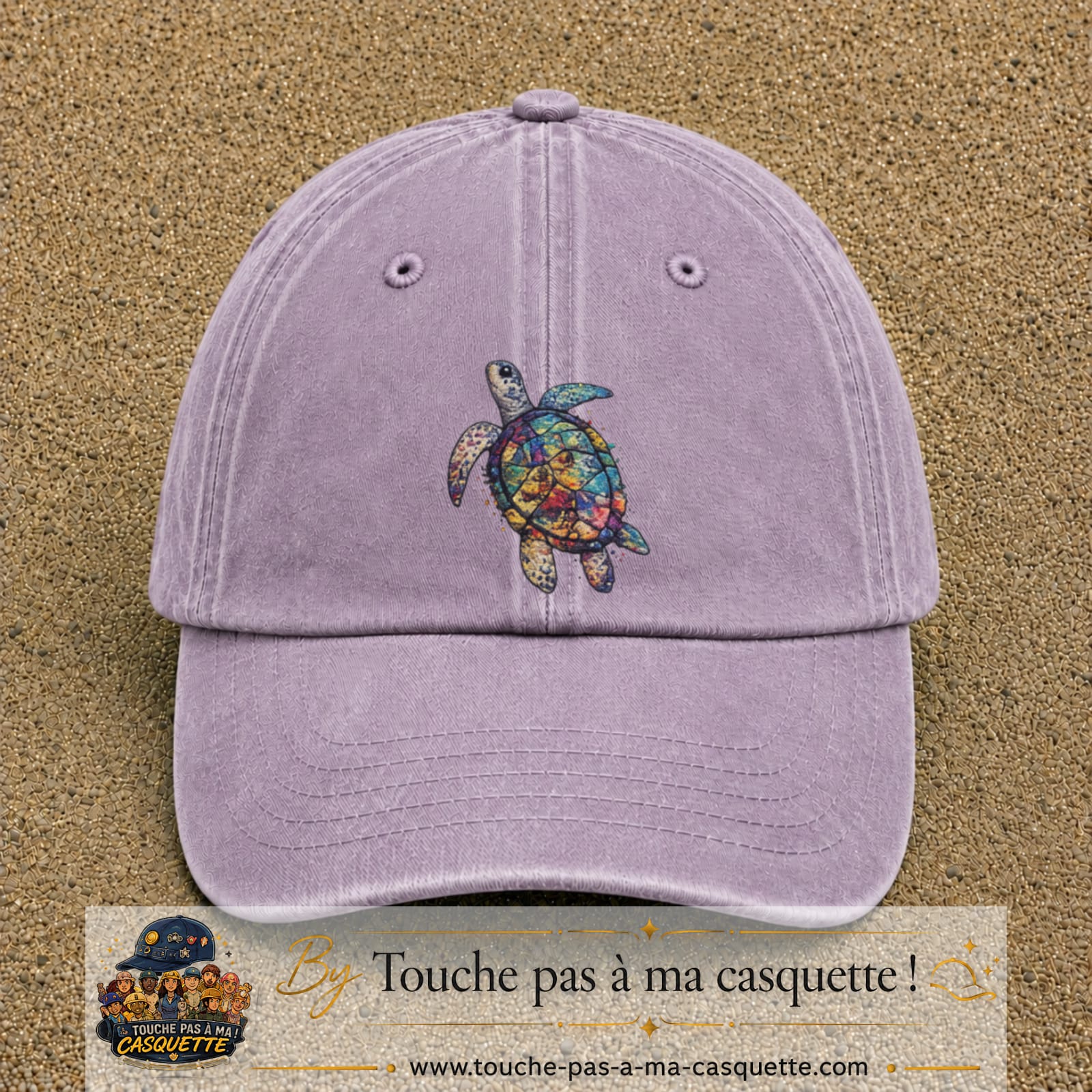 Image principale produit17grosVI - casquette Violet délavé avec visuel Tortue colorée 7 cm