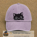 Image principale produit6grosVI - casquette Violet délavé avec visuel Chat noir adorable 7 cm