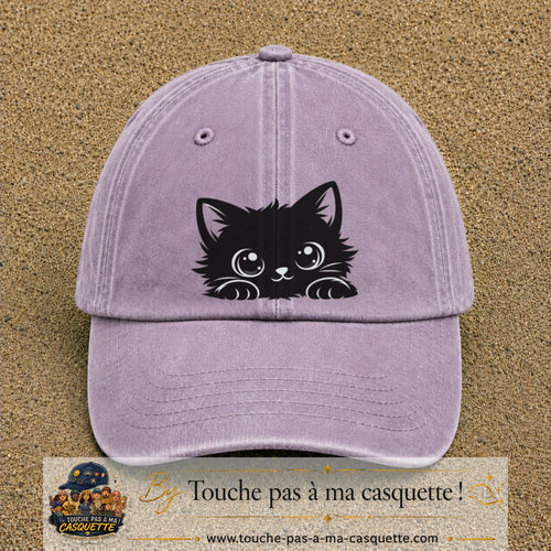 Image principale produit6grosVI - casquette Violet délavé avec visuel Chat noir adorable 7 cm