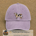 Image principale produit149grosVI - casquette Violet délavé avec visuel Vache géométrique 7 cm