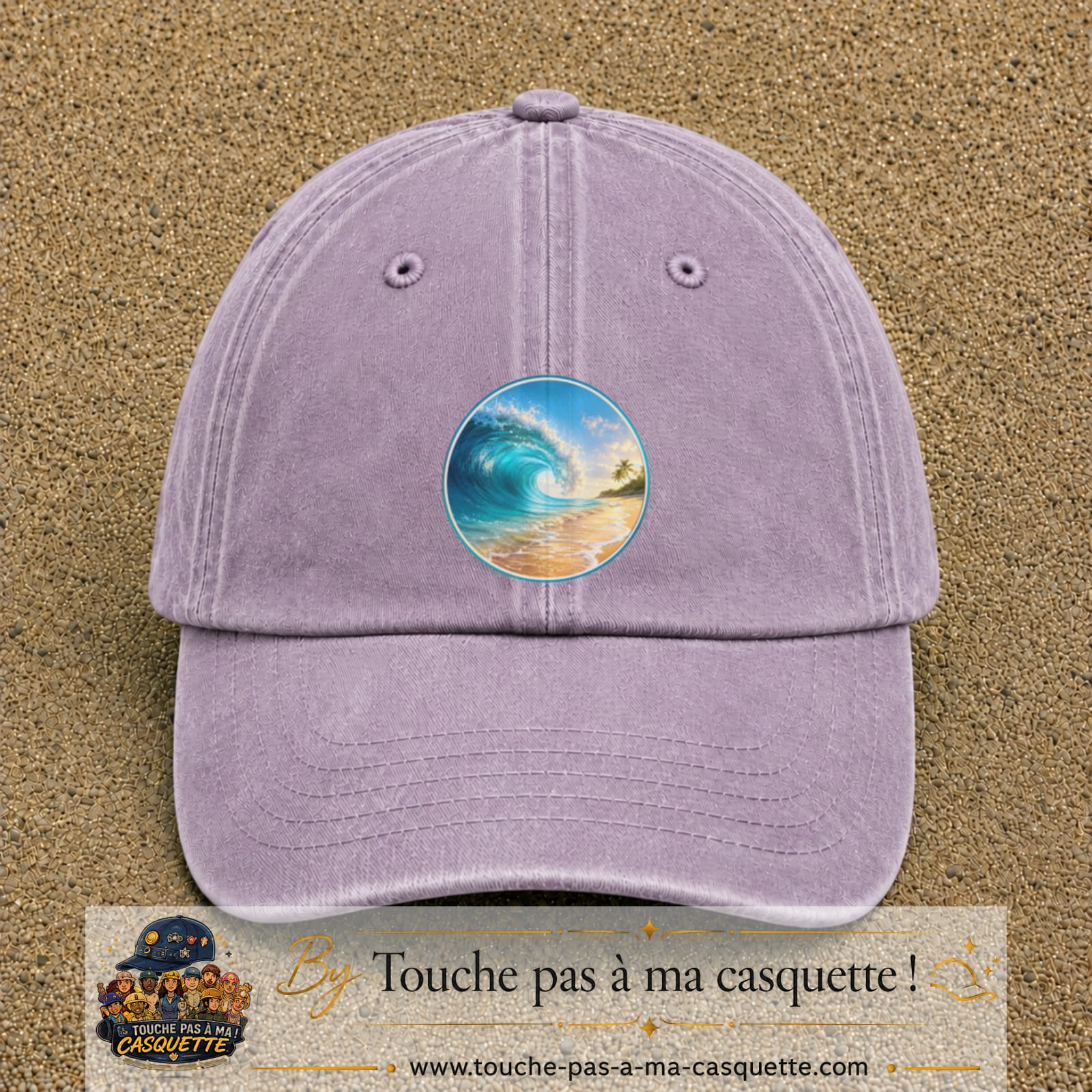 Image principale produit175grosVI - casquette Violet délavé avec visuel Vague plage 7 cm