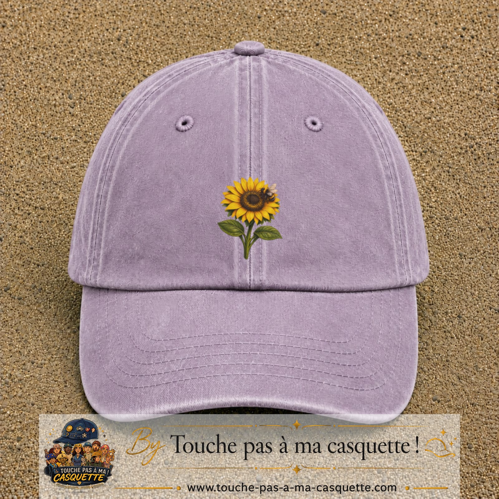 Image principale produit75moyenVI - casquette Violet délavé avec visuel Tournesol abeille 5 cm