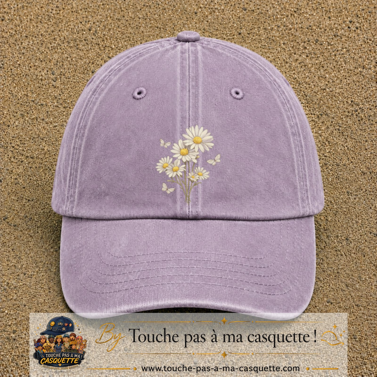 Image principale produit21grosVI - casquette Violet délavé avec visuel Bouquet de marguerites 7 cm