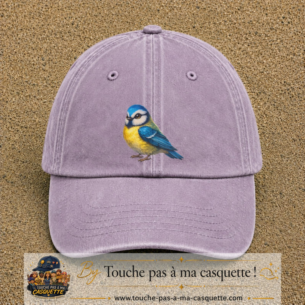 Image principale produit63grosVI - casquette Violet délavé avec visuel Mésange 7 cm