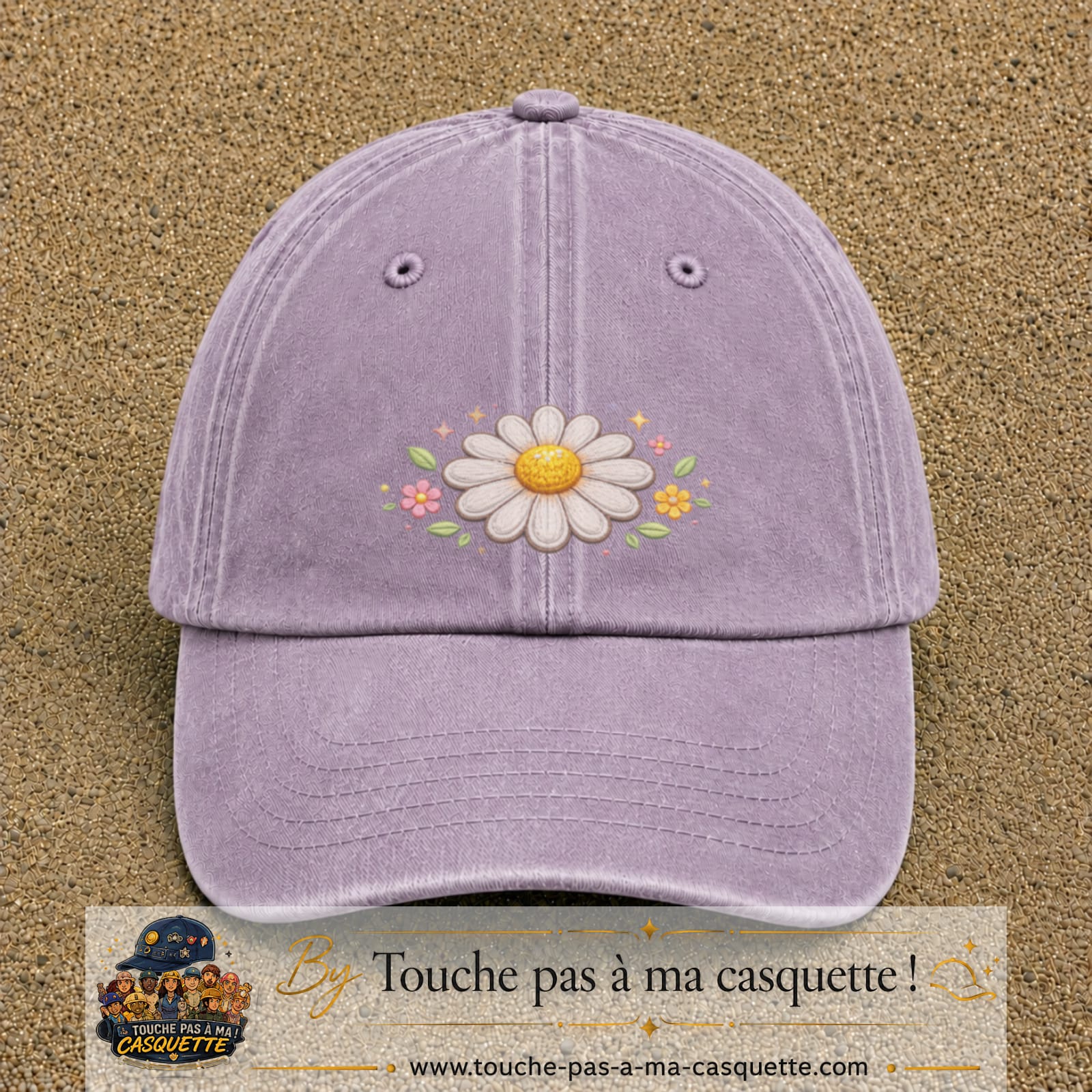 Image principale produit120moyenVI - casquette Violet délavé avec visuel Marguerite horizontale 5 cm