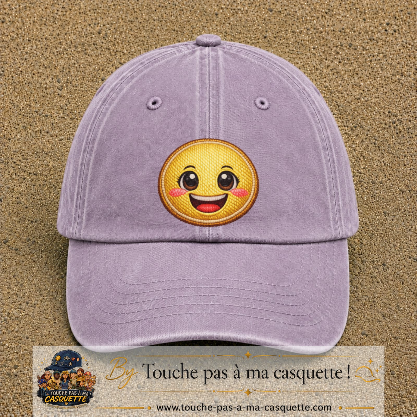 Image principale produit9grosVI - casquette Violet délavé avec visuel Emoji souriant 7 cm