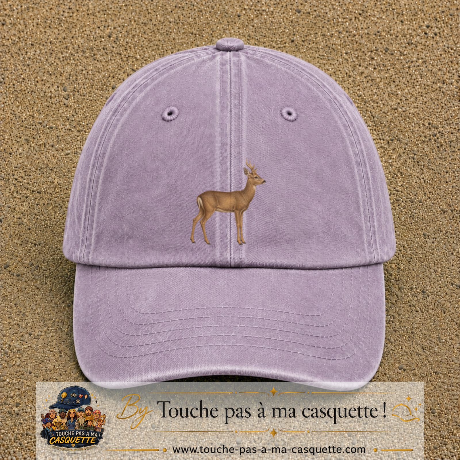 Image principale produit167grosVI - casquette Violet délavé avec visuel Cerf réaliste 7 cm