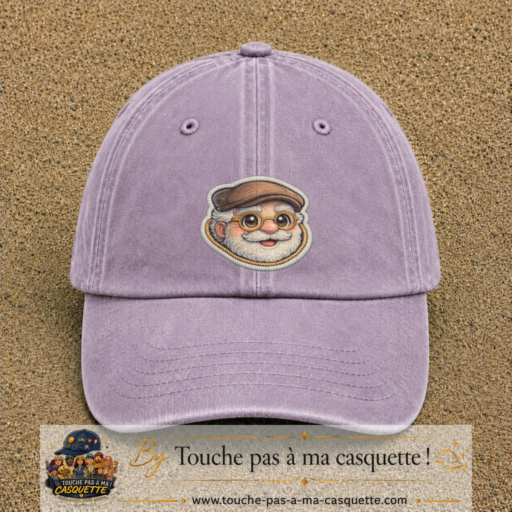 Image principale produit76grosVI - casquette Violet délavé avec visuel Papy casquette lunettes 7 cm
