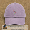 Image principale produit196grosVI - casquette Violet délavé avec visuel Colibri fleurs 7 cm