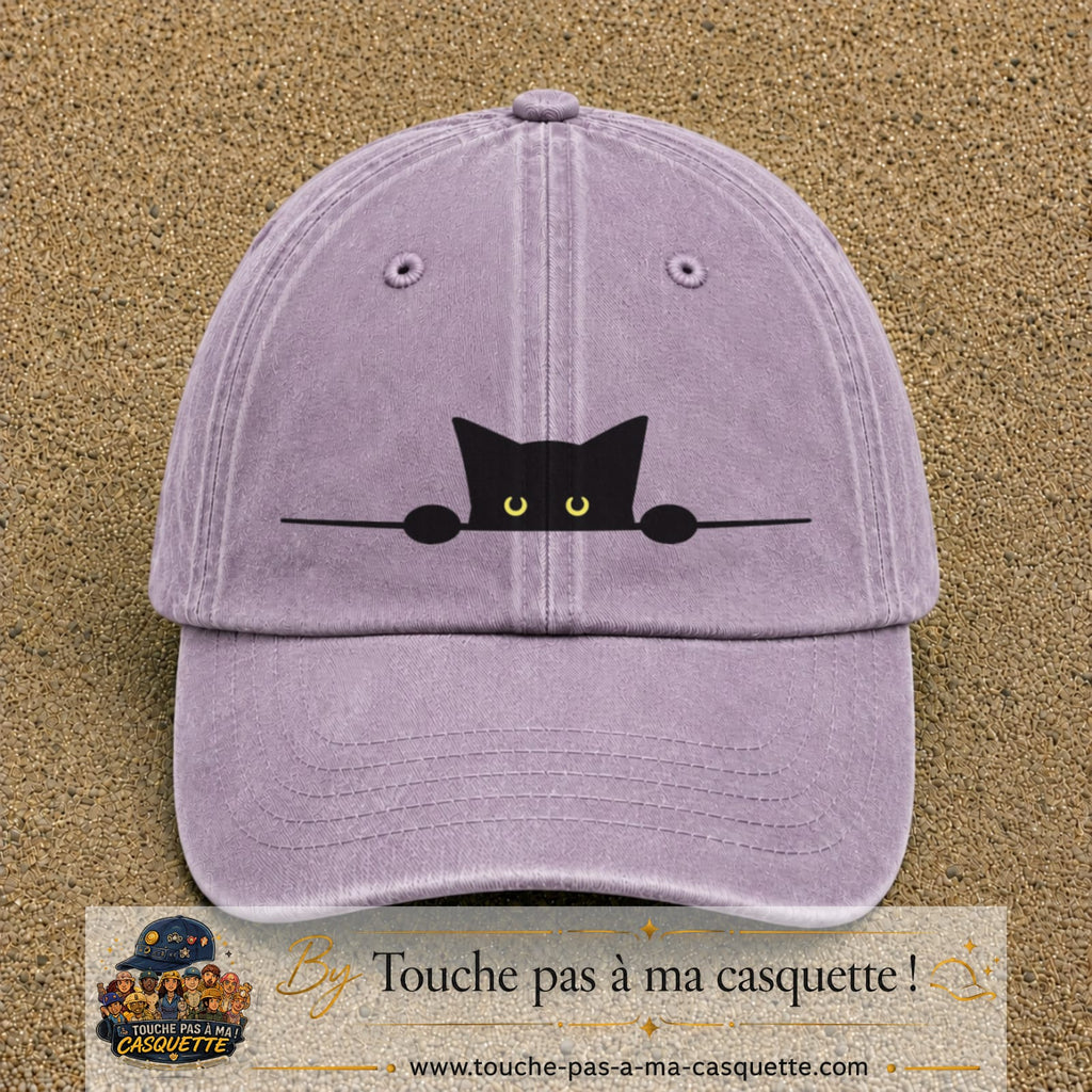 Image principale produit14grosVI - casquette Violet délavé avec visuel Chat noir caché pattes 7 cm