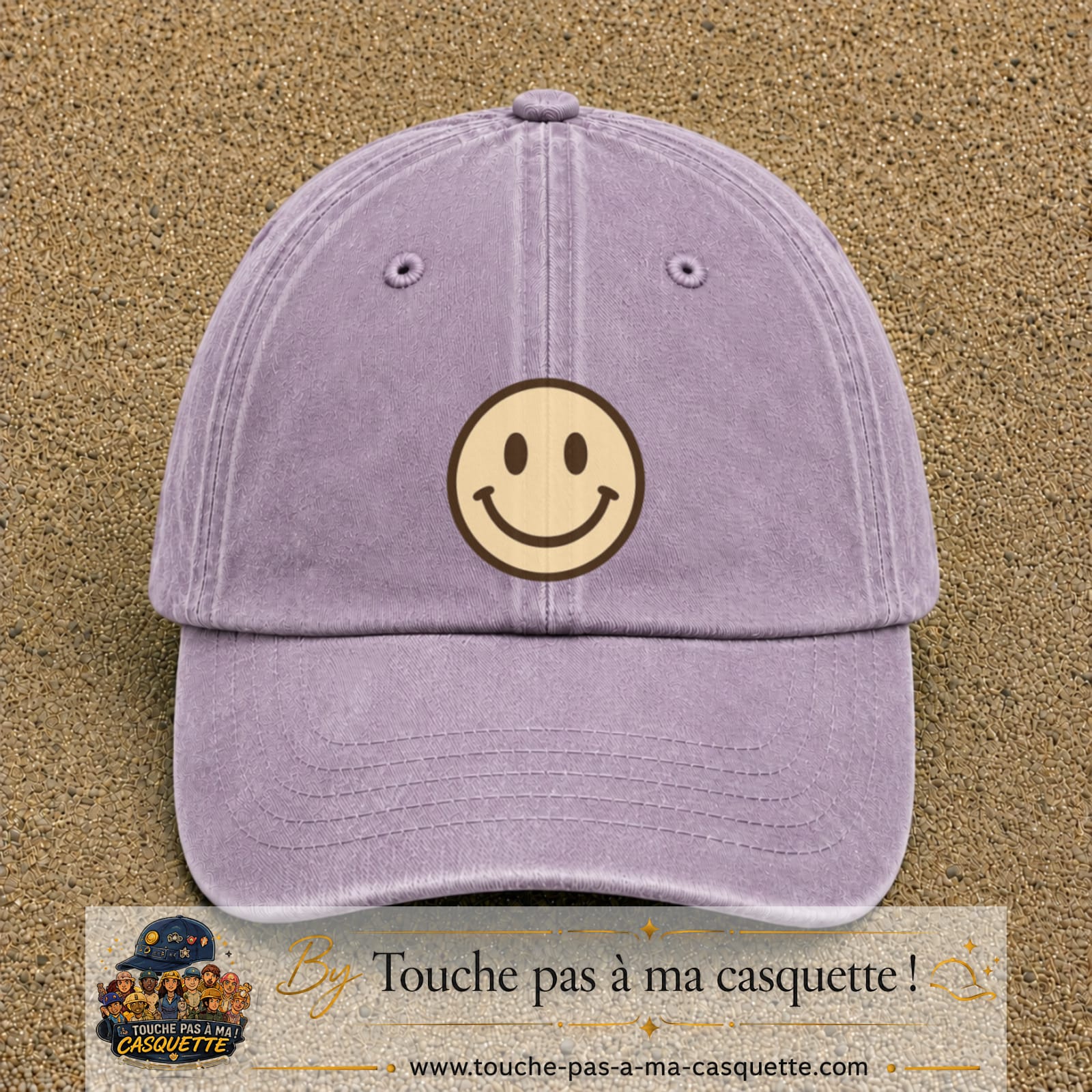 Image principale produit178grosVI - casquette Violet délavé avec visuel Smiley 7 cm