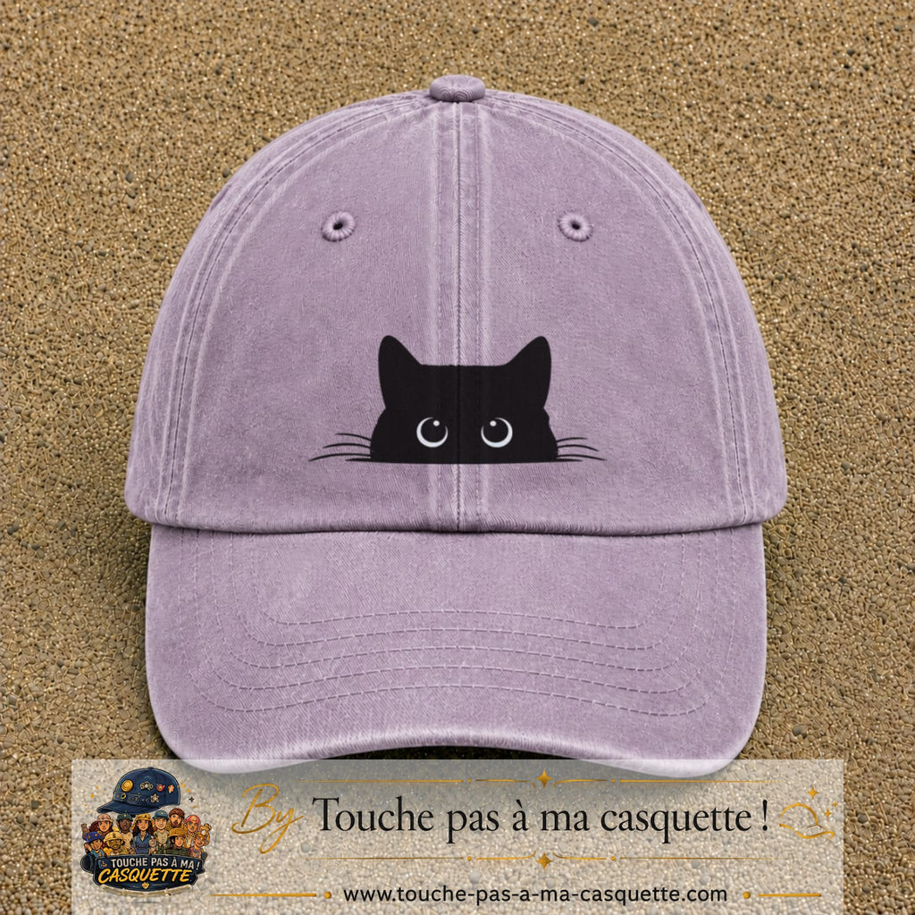 Image principale produit16moyenVI - casquette Violet délavé avec visuel Chat noir caché yeux ronds 5 cm