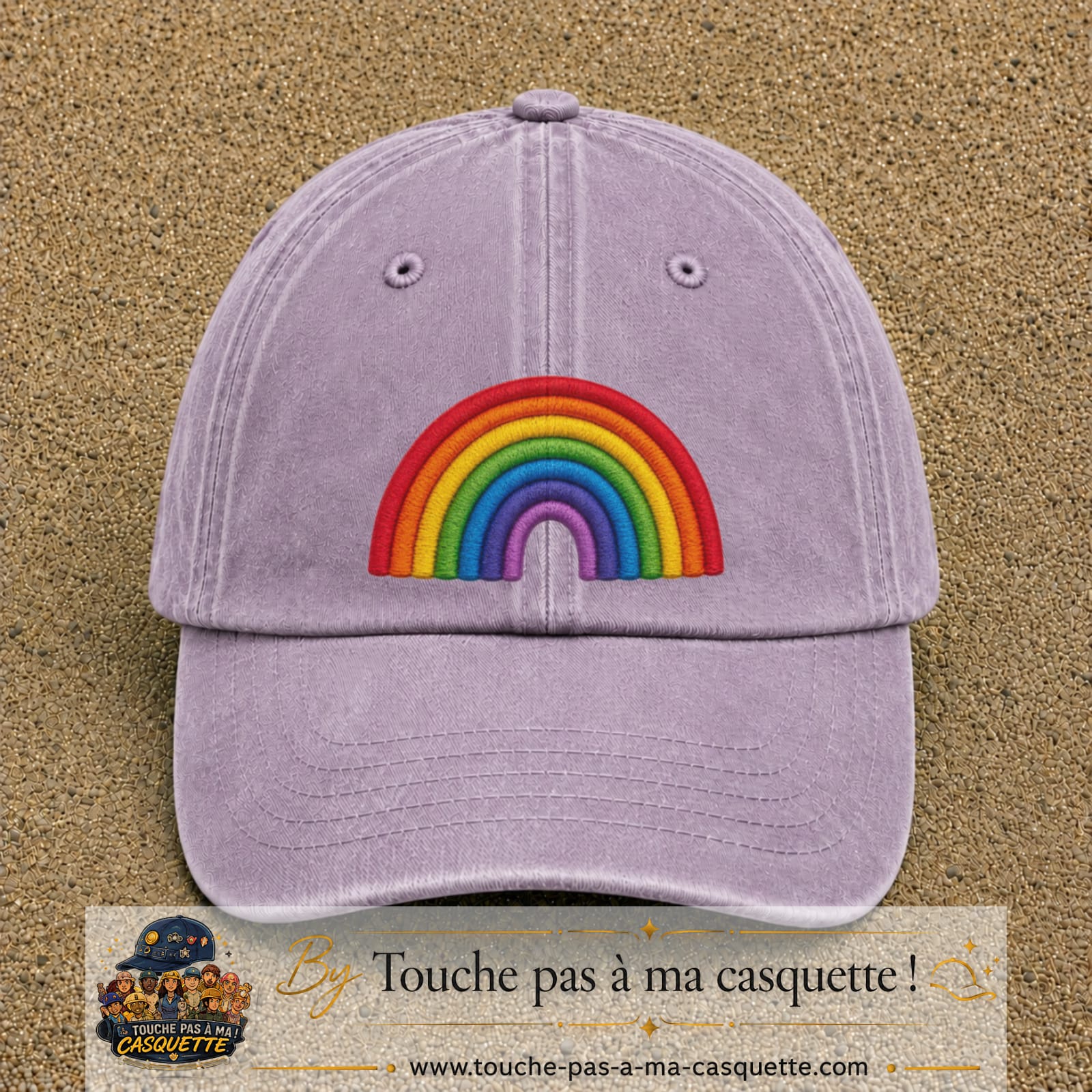 Image principale produit187grosVI - casquette Violet délavé avec visuel Arc-en-ciel 7 cm