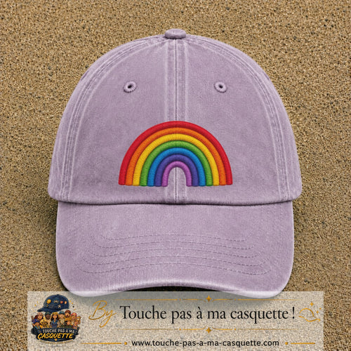 Image principale produit187grosVI - casquette Violet délavé avec visuel Arc-en-ciel 7 cm
