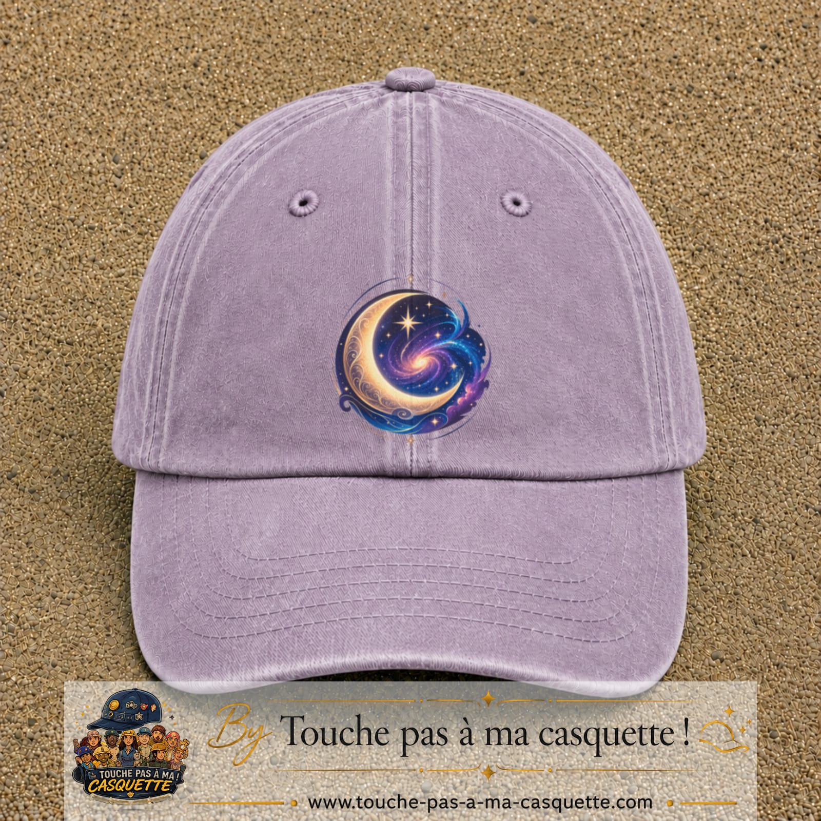 Image principale produit58grosVI - casquette Violet délavé avec visuel Galaxie lune 7 cm